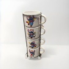 DISNEY STITCH STACKED CERAMIC MUG SET OF 4 EACH 3 OUNCE NEW