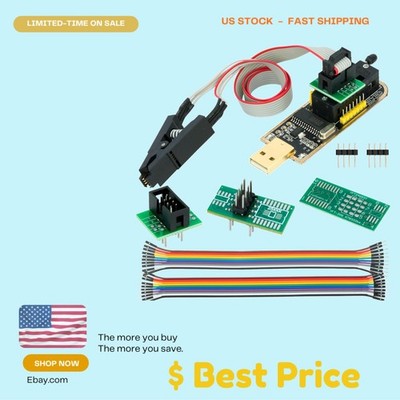 USB CH341A Programmer for SPI/I2C - Includes SOIC8 Clip & Conversion Plate
