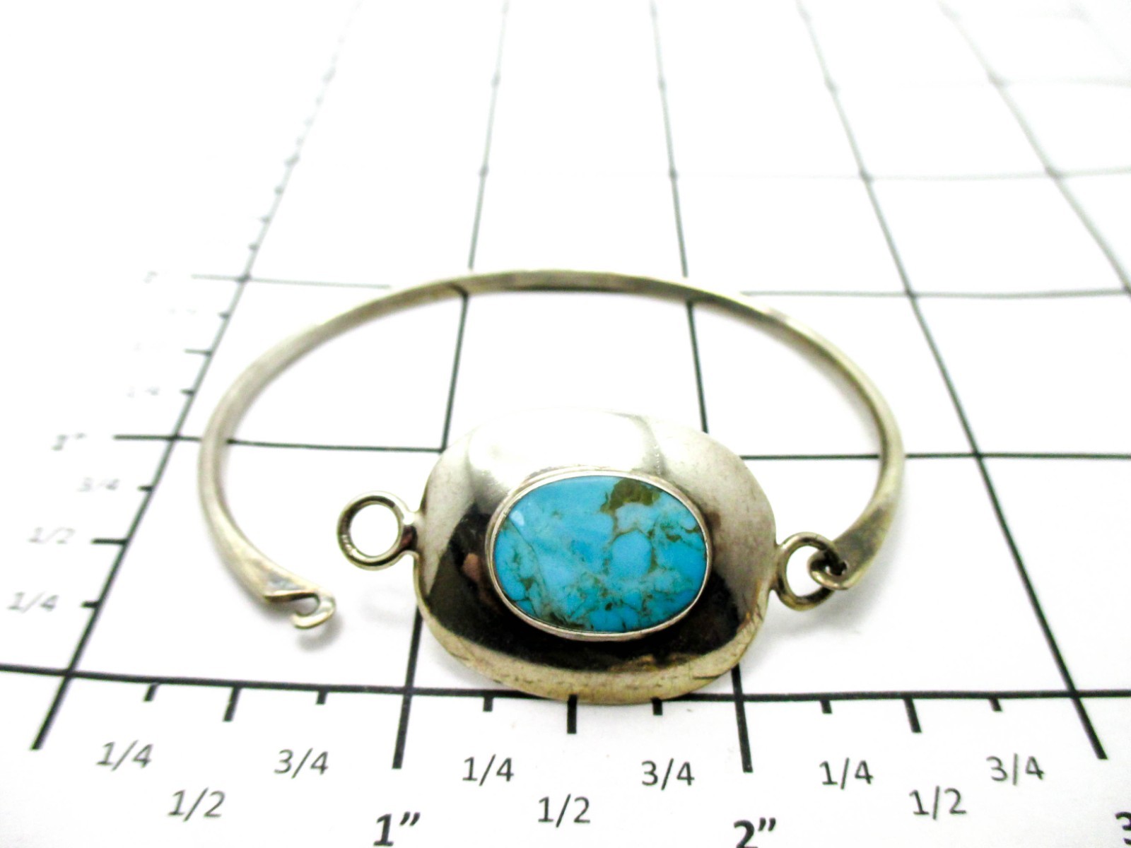 Turquoise Bracelet Signed Silver Hook Bangle 6" Vintage 2025 Christmas Gifts