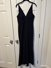 BHLDN Anthropologie Navy V Neck Fishtail Gown Size 6 With Added Bra Cups