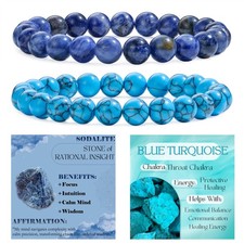2-Piece 8mm Beaded Bracelets for Women   Sodalite, Blue Turquoise   Handmade Nat