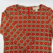 Michael Michael Kors Orange Tan Geometric Link Print 3/4 Sleeve Sheath Dress S