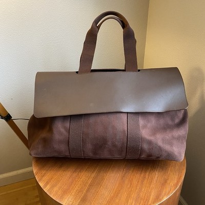 Hermes Valparaiso Long MM Toile Chevron Handbag Brown EUC