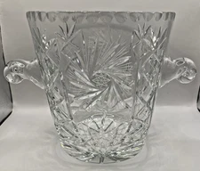 Vintage Crystal Cut Ice Bucket Champagne Wine Cooler Scroll Handles READ