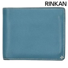 Hermes H Serie Compact W Engraved Leather Bifold Wallet Men's Used ffd0298729b01