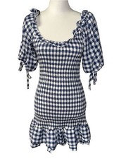 Mable Shirt Sleeved Gingham Smocked Mini Dress tie detail puff sleeve