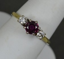 Vintage Natural Ruby and Diamond 18ct Gold Trilogy Engagement Ring