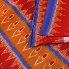 Sanskriti Vintage Multicolor Pure Cotton Saree Ikat Print Sari 5 Yd Craft Fabric