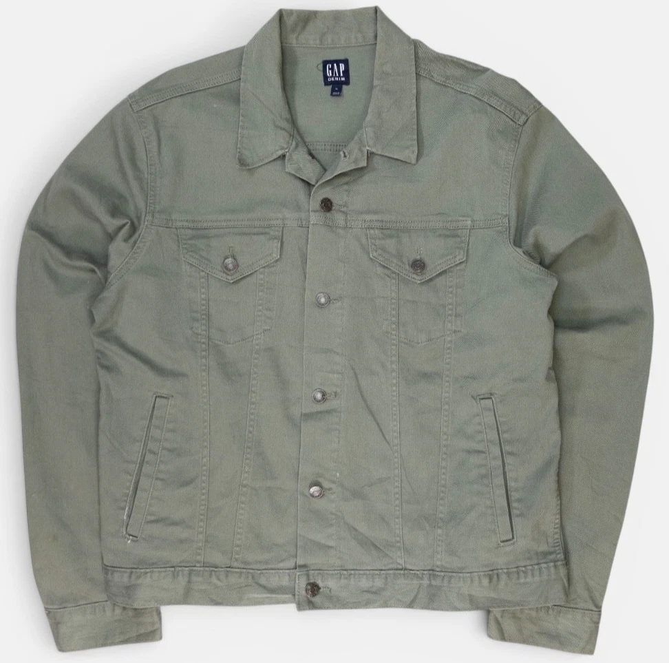 Men’s Gap Denim Icon Jacket Sage Green Stretch Trucker XL Collared Khaki 2022