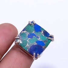 Copper Azurite Chrysocolla 925 Sterling Silver Ring s.7 R31, Christmas Gift
