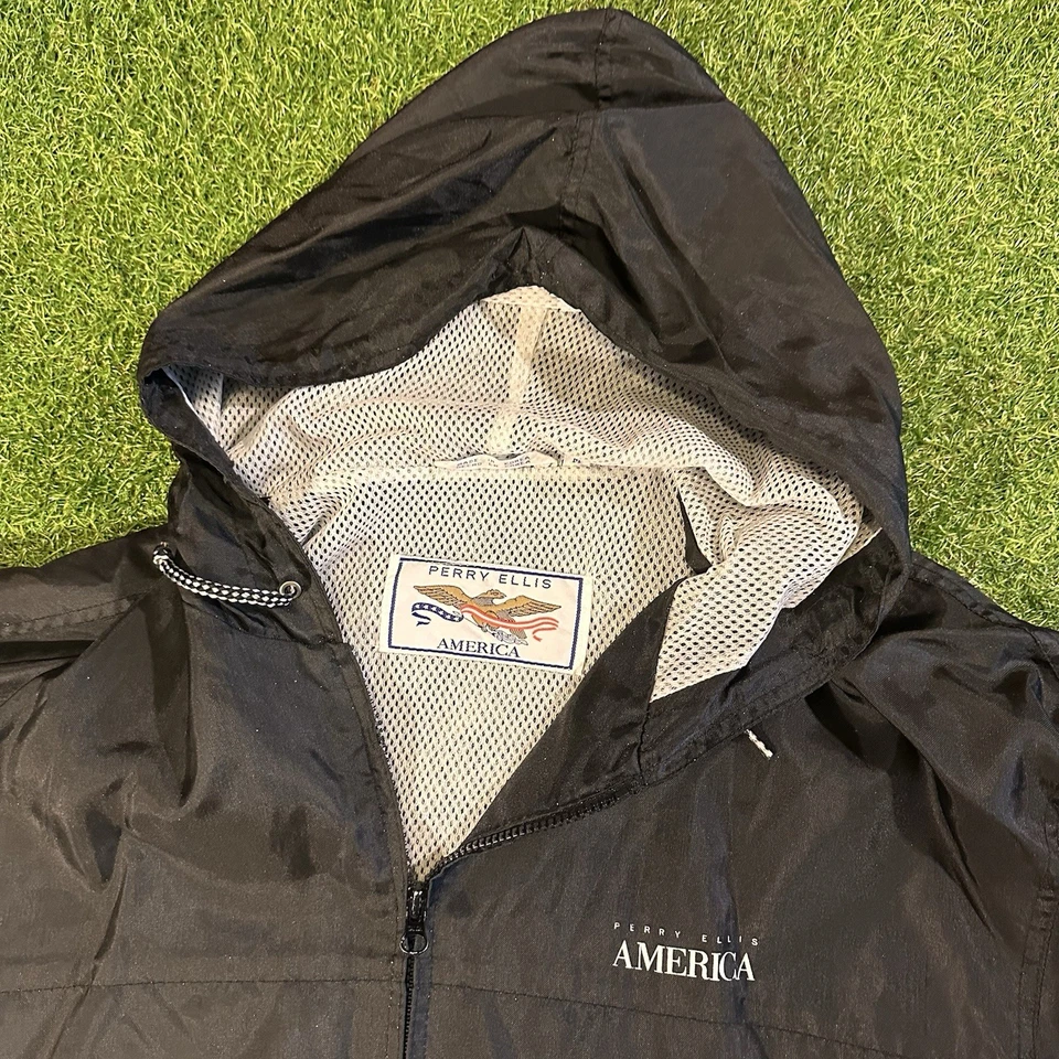 Chaqueta cortavientos vintage Perry Ellis America para hombre logotipo mediano en bloques de color Foto 3 de 4