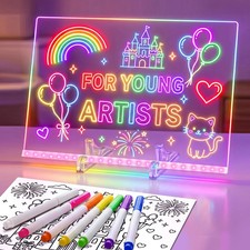 RGB LED Drawing Board for Kids, Reusable Acrylic Light Up Message Board with 5 B