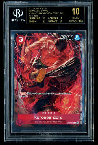 Holo Wheel Error One Piece #OP01025 Roronoa Zoro SR Alt Art BGS 10 Black Label