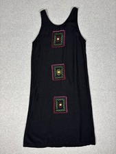 Vintage 90s Jenna Lane New York Black Colorful Boho Embroidered Maxi Dress M