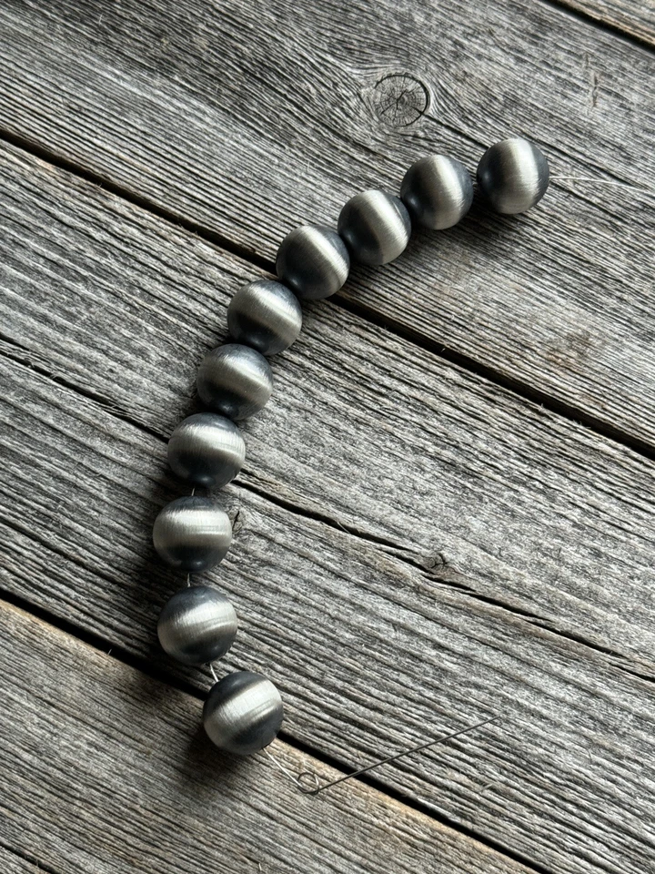 925 Sterling Silver “Navajo Style” 16mm Pearl Seamless Loose Beads Lot of 10 - Image 4 of 4