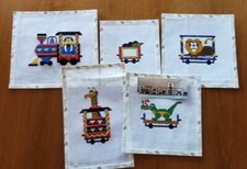 Set of 5 Hand Painted Needlepoint Canvases - Animal Train - Started 57 