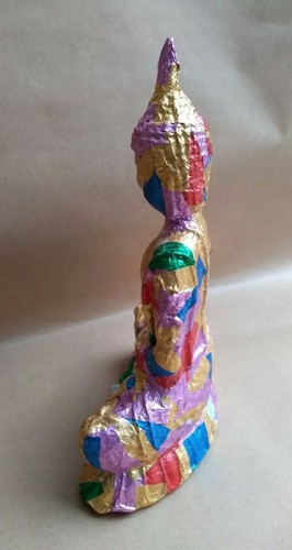 Handmade Découpage Decorative Sitting Buddha Statue ornament unique 23x16x7cm - Picture 5 of 8