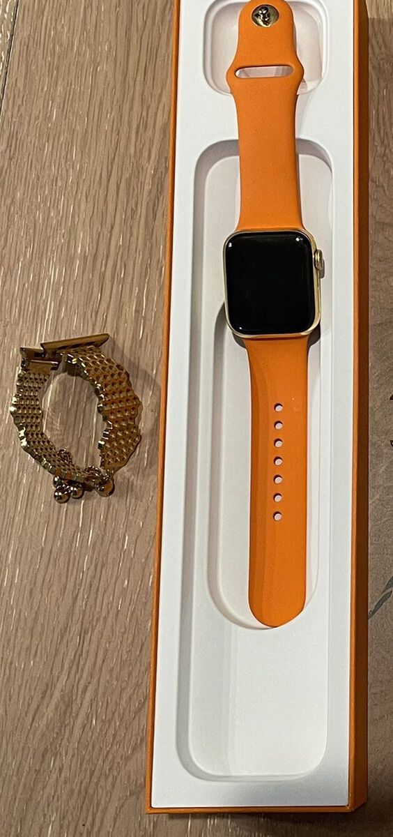 24K Gold Plated HERMES 44mm Apple Watch SERIES 6 with Orange Sport band