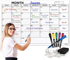 Large 36"X48" White Board Calendar Dry Erase Calendar for Wall Big Dry Erase