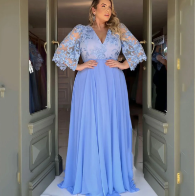 a-line v-neck floor-length chiffon lace mother of the bride dress NumberSea-A-Line Mother of the Bride Dress Wedding Guest Elegant V Neck  Ankle Length Chiffon Lace Sleeveless with Ruching Solid Color main image 0