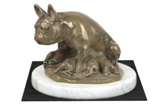 Bulldog Francese - Statua Con Un Cane Su Marmo Bianco Art Dog DE
