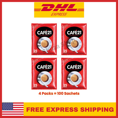 100 SACHETS (4 PACK) CAFE21 2IN1 INSTANT COFFEE NO SUGAR ADDED FREE SHIPPING