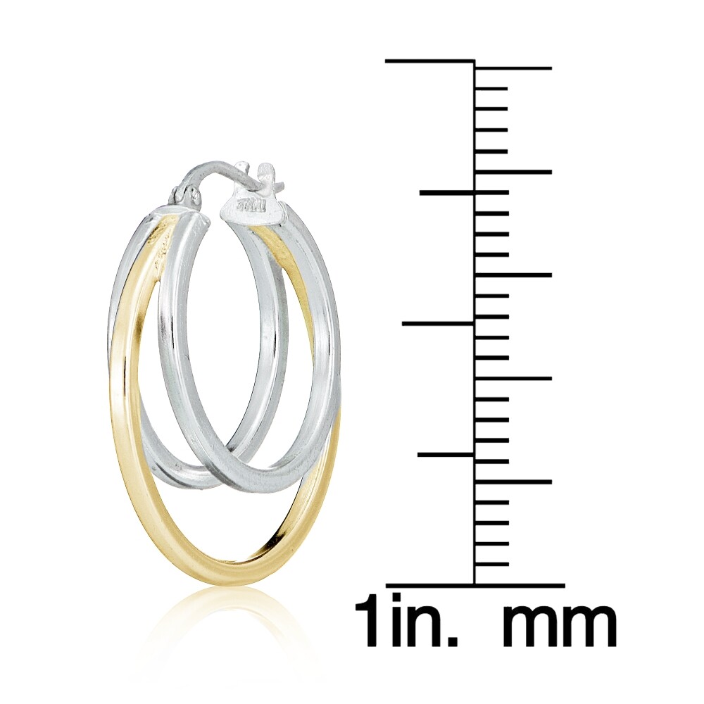 Boucles D'oreilles Créoles En Argent Sterling 925 - Tube Carré 25mm, Double Croisé, Fermoir à Pression