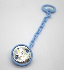 Pince Attache Sucette En Plastique Bleu Avec Plaque D'Argent - Chaton