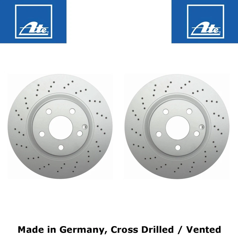 2 диска переднего тормоза ротора 2000-02 Mercedes CL500 S430 S500 немецкие Ate X сверленные - Изображение 2 из 4