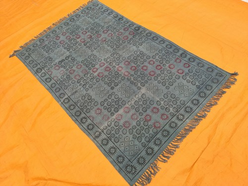 Hand Woven Wool Rug Contemporary Kilim Dhurrie Modern Block Printed Area Rug 4X6 - Picture 3 of 5