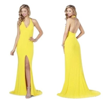 iNtrigue Blush Yellow Halter Jersey Dress 10 $218