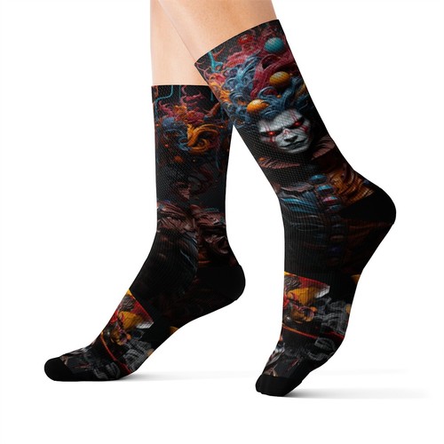All Over Print Scary Clown Sublimation Socks Horror Fans Creepy Halloween IT - Picture 3 of 9