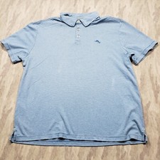 Tommy Bahama Polo Shirt Mens XL Blue Striped Short Sleeve