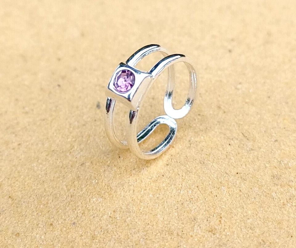 Anello Regolabile Con Pietra CZ Viola Per Donne In Argento Sterlina 925 Gioielli - Immagine 2 di 4
