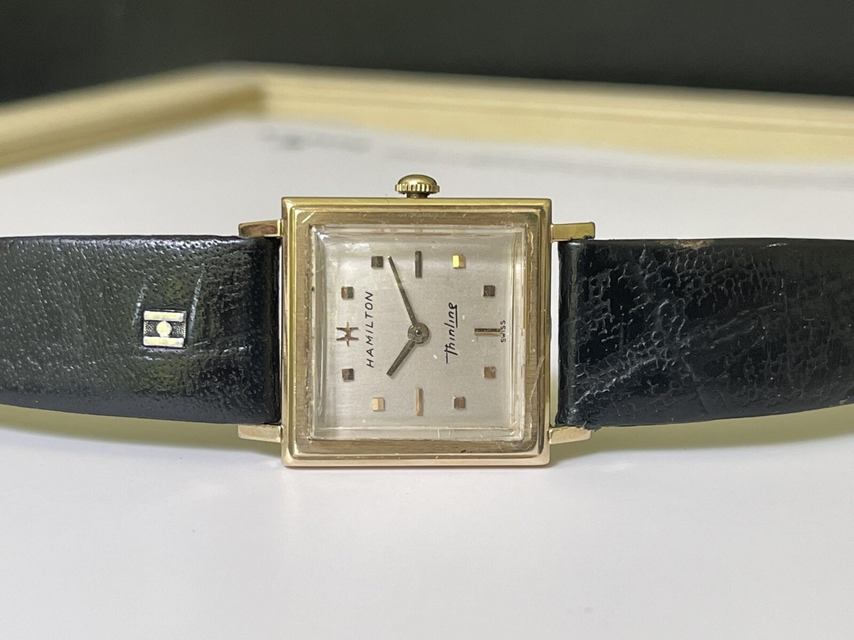 Hamilton Gold Watch 1982 Hamilton Thinline 14K Yellow Gold Vintage - Main Image