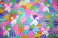 BUNNIES HIDING AMONG THE COLORFUL EASTER EGGS - 100 COTTON FABRIC