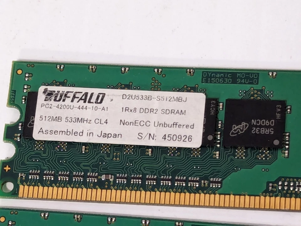 Lot of 2 Buffalo PC2-4200U-444-10-A1 512MB DDR2 RAM - Image 2 of 3