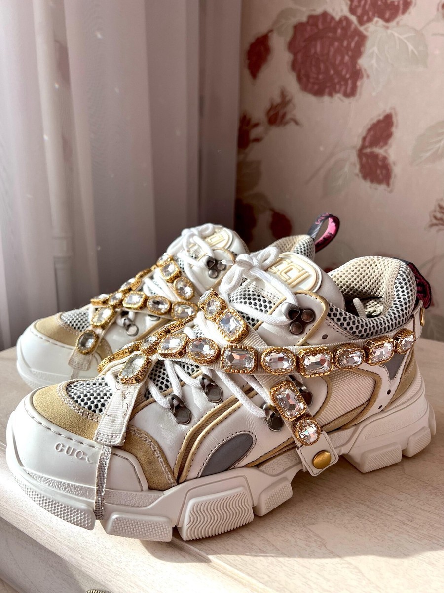Size 7 - Gucci Flashtrek Crystals White | eBay