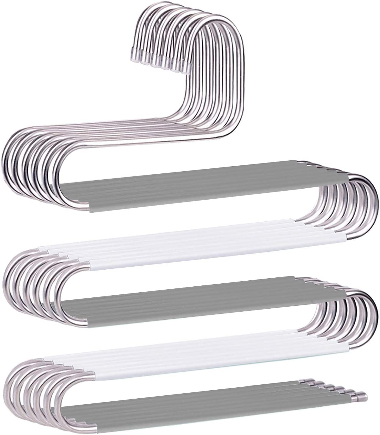 Non-Slip S-Shape Stainless Steel Trousers Hangers 6 Pack Space Saver-image