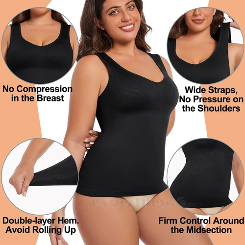 Damen Bauch Kontrolle Shapewear Body Shaper Tank Tops Camisole V-Ausschnitt Trägershirt S-3XL - Bild 3 von 20
