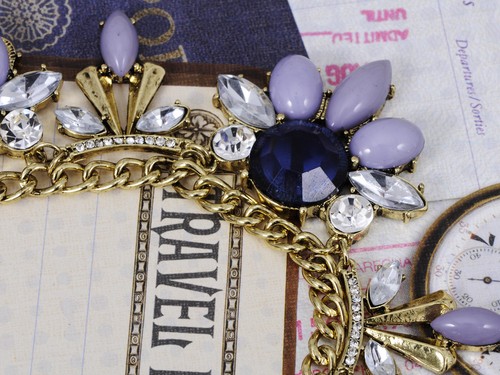 Royal hotGolden Blue Gems Violet Bead Adjustable Fashion Necklace Clr - Photo 2 sur 4