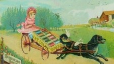 J & P Coats Spool Cotton "Homeward Bound" Girl Dog Pulling Wagon Color Thread C3