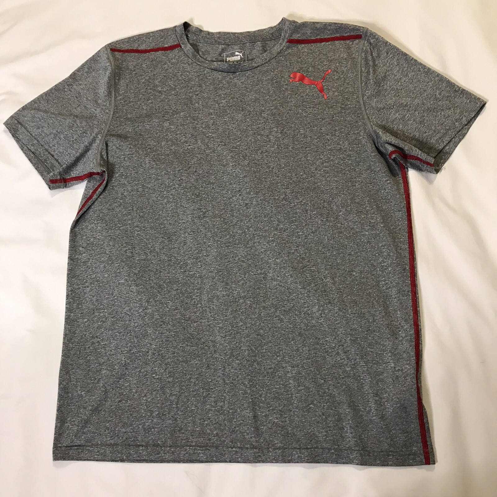 Puma Shirt Mens Medium Gray Red Puma Round Neck