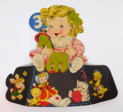 Card Vintage Happy Birthday 3 Year Old Fold Out Used Paramount USA No Envelope
