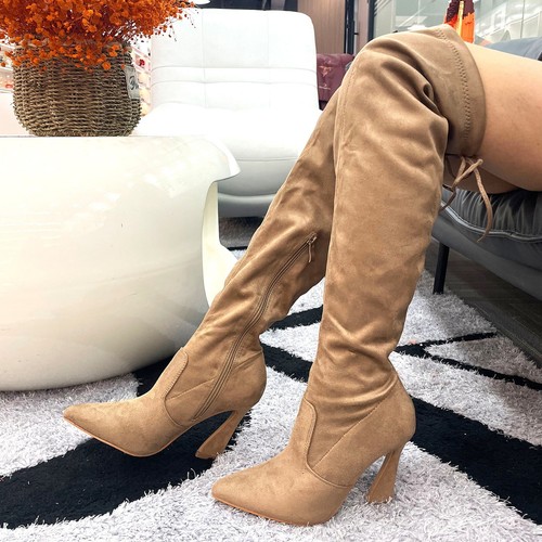 Glasur Damen elegante Overknee Stiefel seitlicher Reißverschluss mit skulpturalem Absatz - Bild 39 von 41