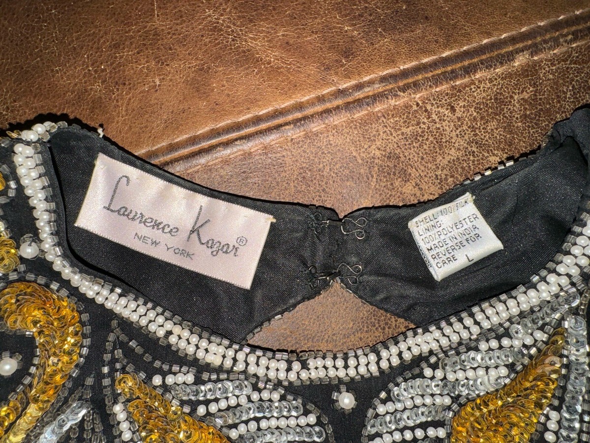 Laurence Kazar NewYork 100% Silk Size L Sequin Gold Silver Laurence Kazar NewYork 100% Silk Size L Sequin Gold Silver