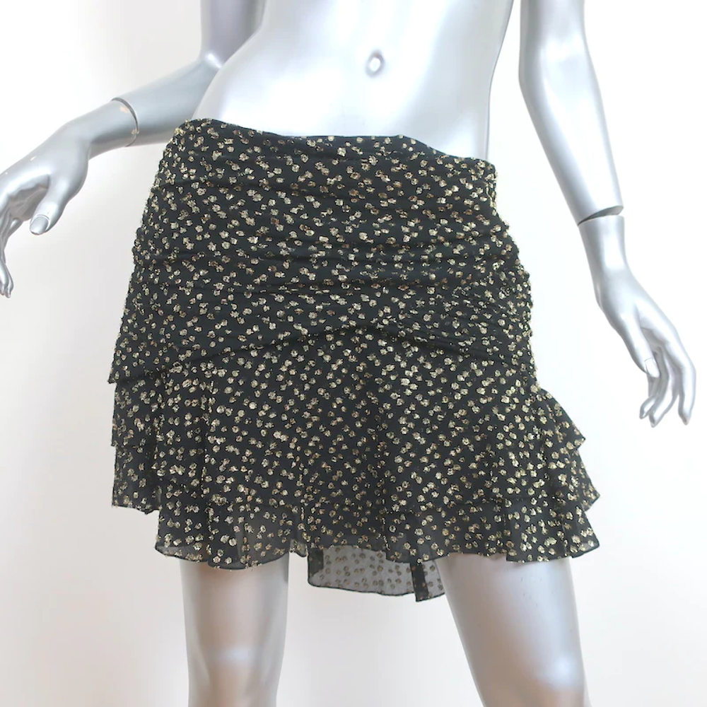 Minigonna a pois metallizzata Saint Laurent nera oro seta taglia 40