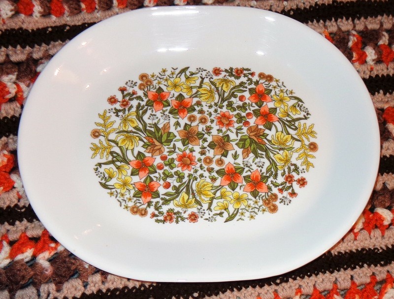 HTF Corelle INDIAN SUMMER Oval Serving Platter Orange Yellow Tan Fall Flowers