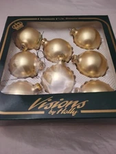 8 VTG Glass Ball Christmas Ornament Visions by Holly Gold Design USA made