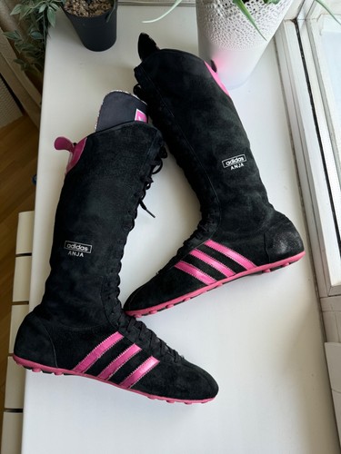 Vintage Y2K Adidas Anja Suede Boxing Boots High Black Pink US 8 1/2 EU 40 2/3 - Picture 4 of 24
